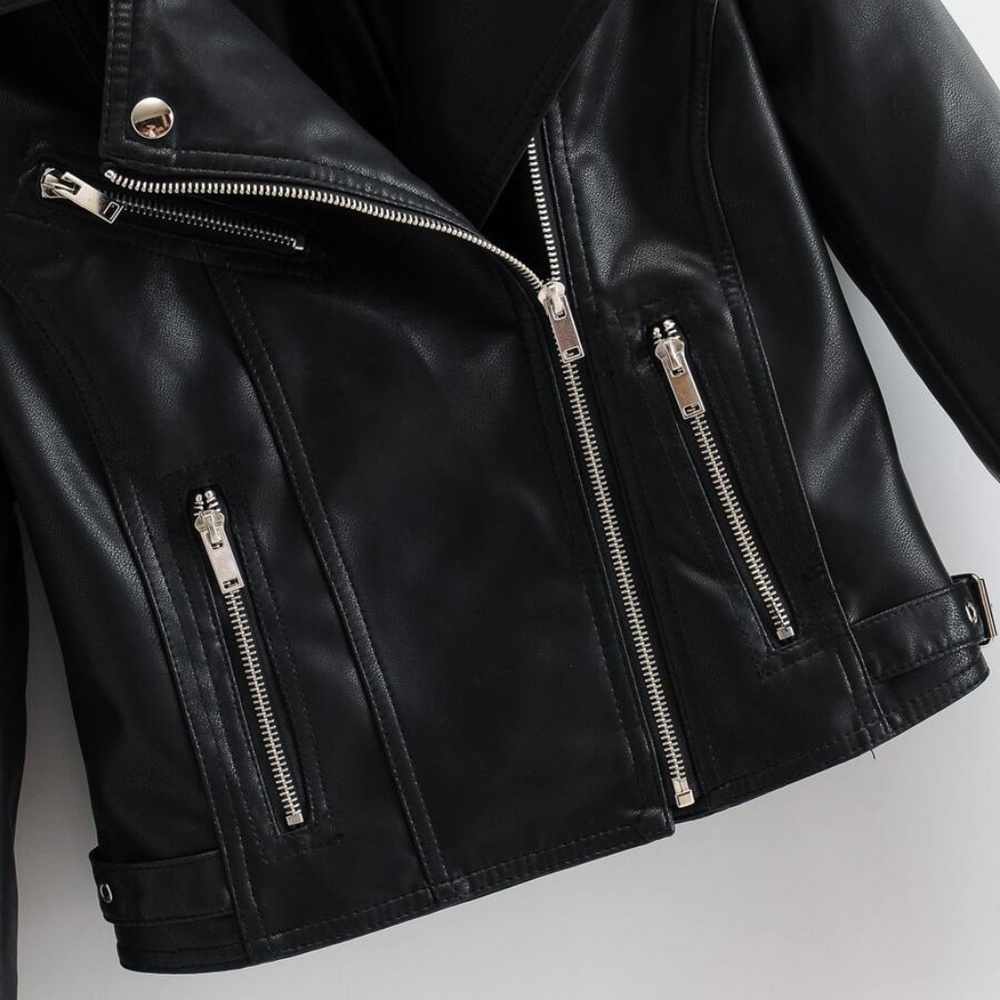 biker moto Vegan leather Zipper Moto jacket - Picture 4 of 7